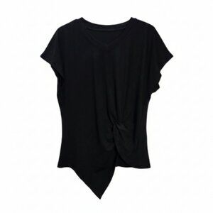 NWT | Remidoo Black Twist Front V-Neck Top | Asymmetrical Hem | Size Medium